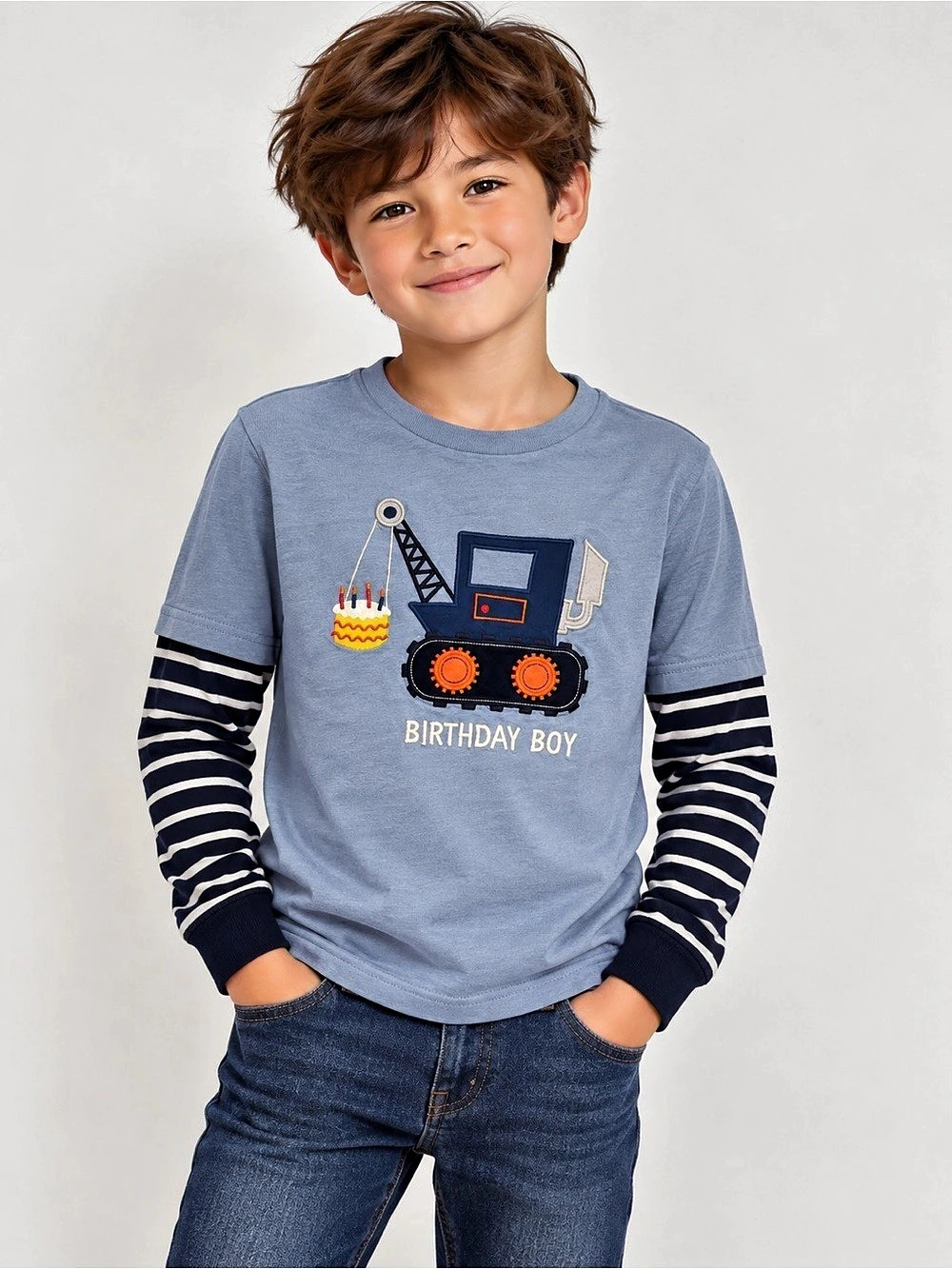 Gymboree Boys Birthday Shirt Size 10 Construction Crane Truck Layered Long Sleev